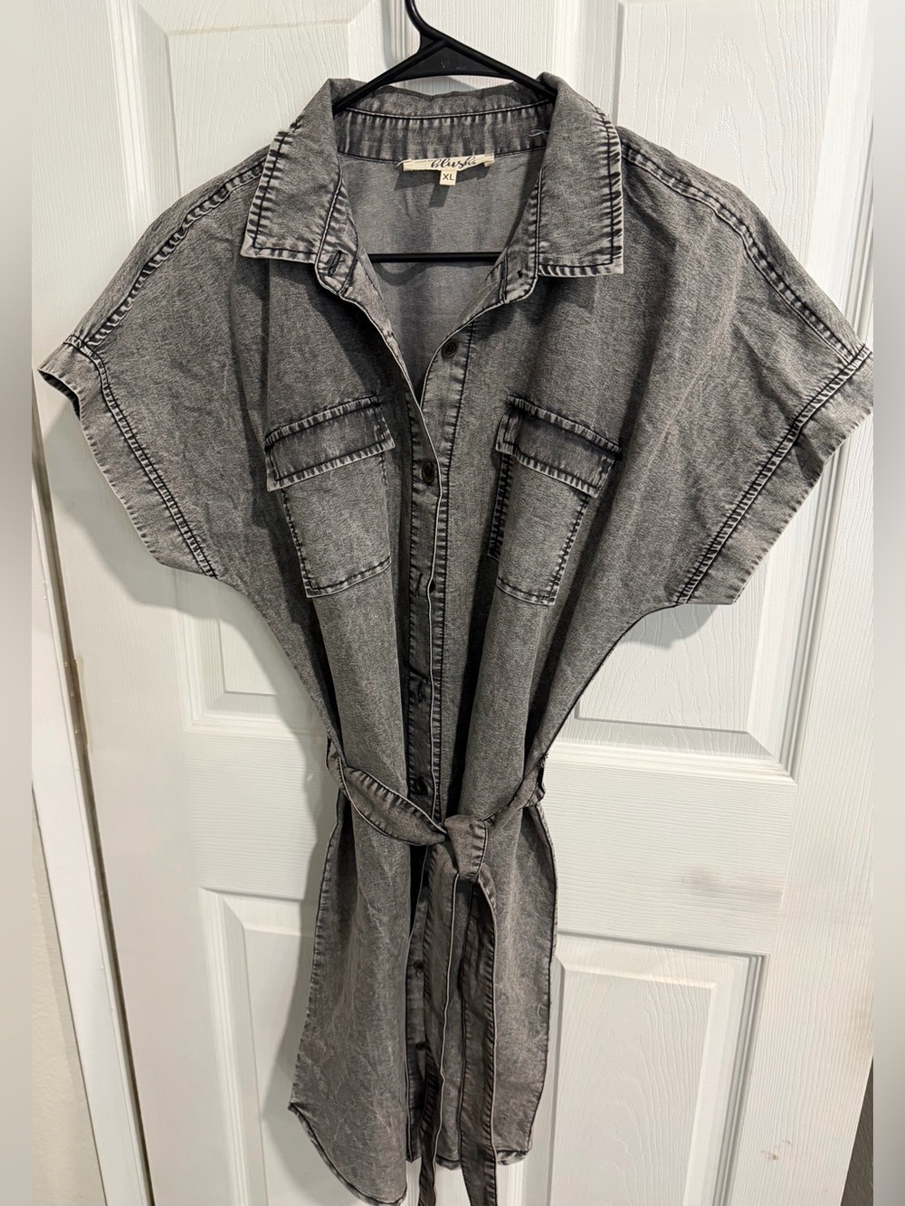 Relaxed Gray Washed Denim Dress Shirt